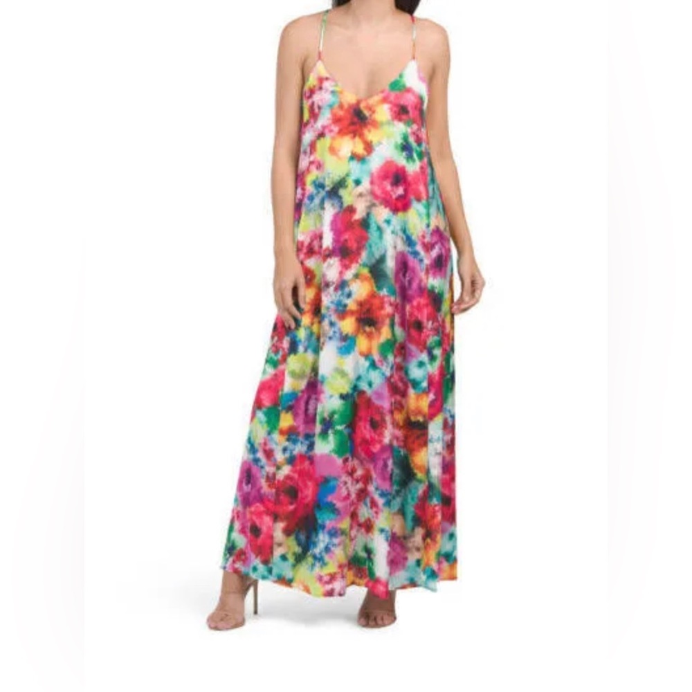 NICOLE MILLER NEW YORK Women's Watercolor Floral Print Maxi Dress Size Large NWT
